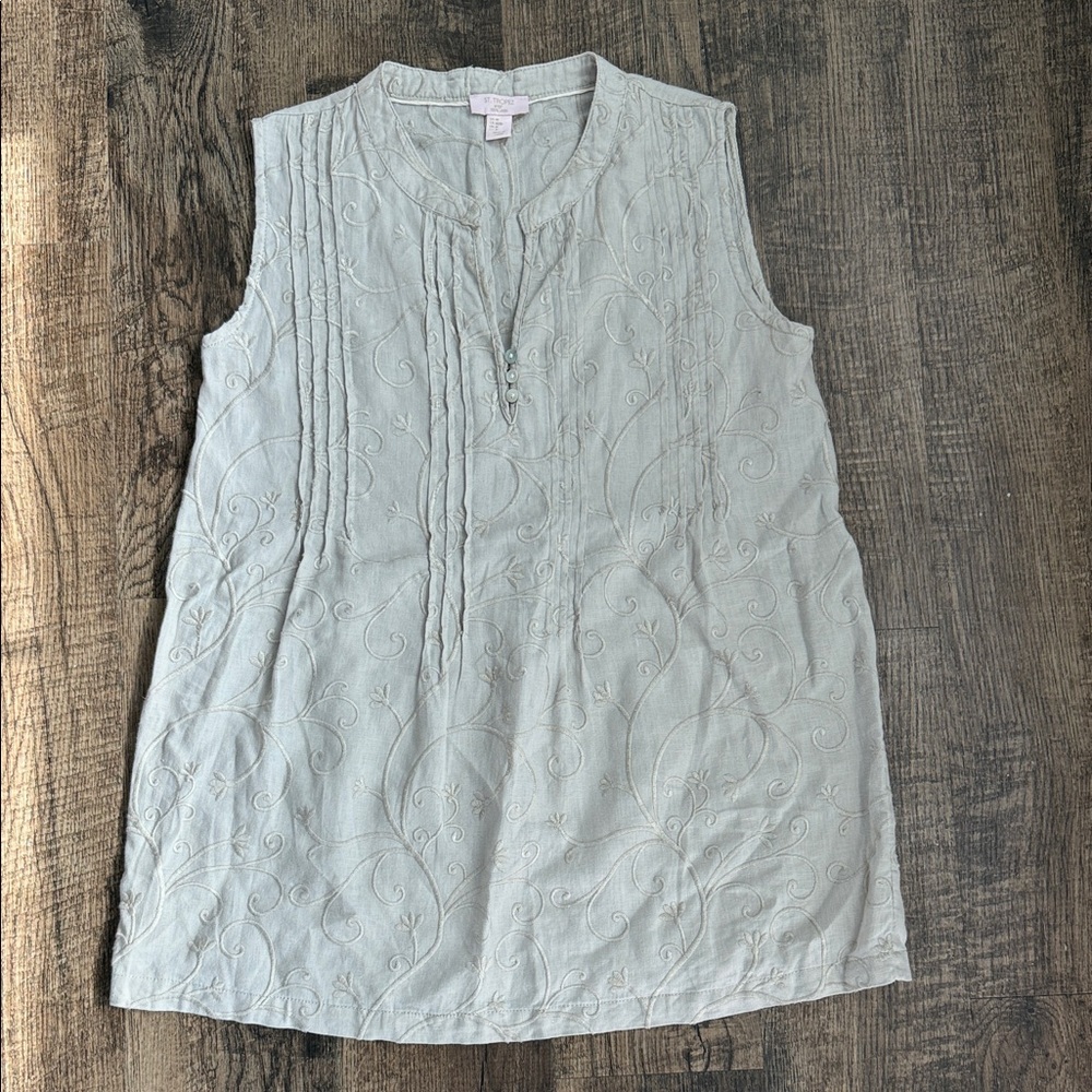 St. Tropez West Cream Embroidered tunic medium